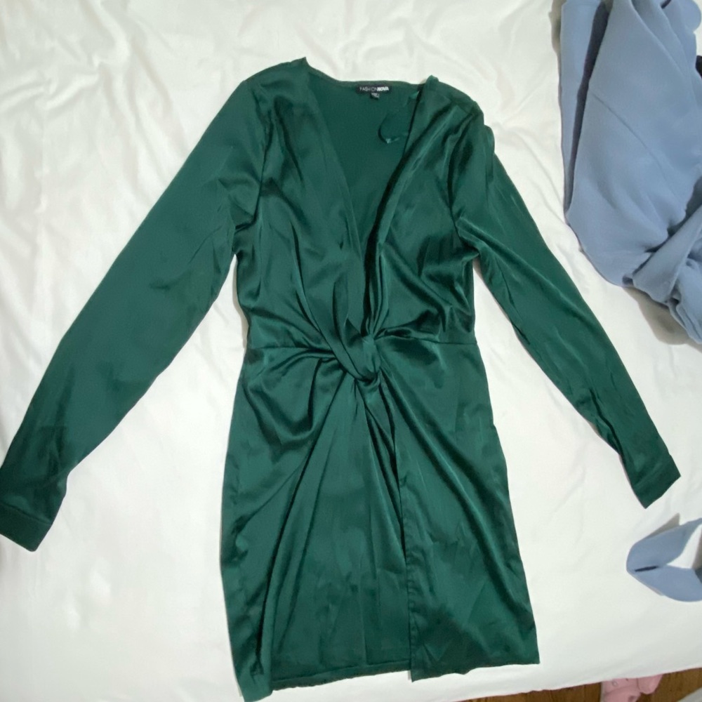 Emerald green mini slit dress